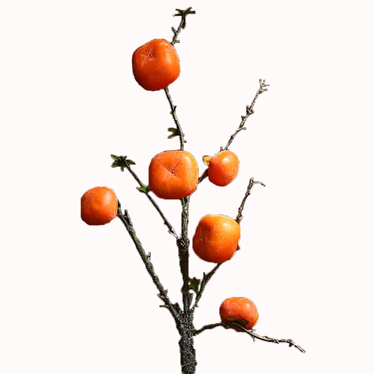 Artificial Persimmon Branch, Single Stem with 6 Red-Orange Faux Fruits, 43" Tall Rustic Fall Decor for Home, Wedding Centerpieces, Seasonal Displays