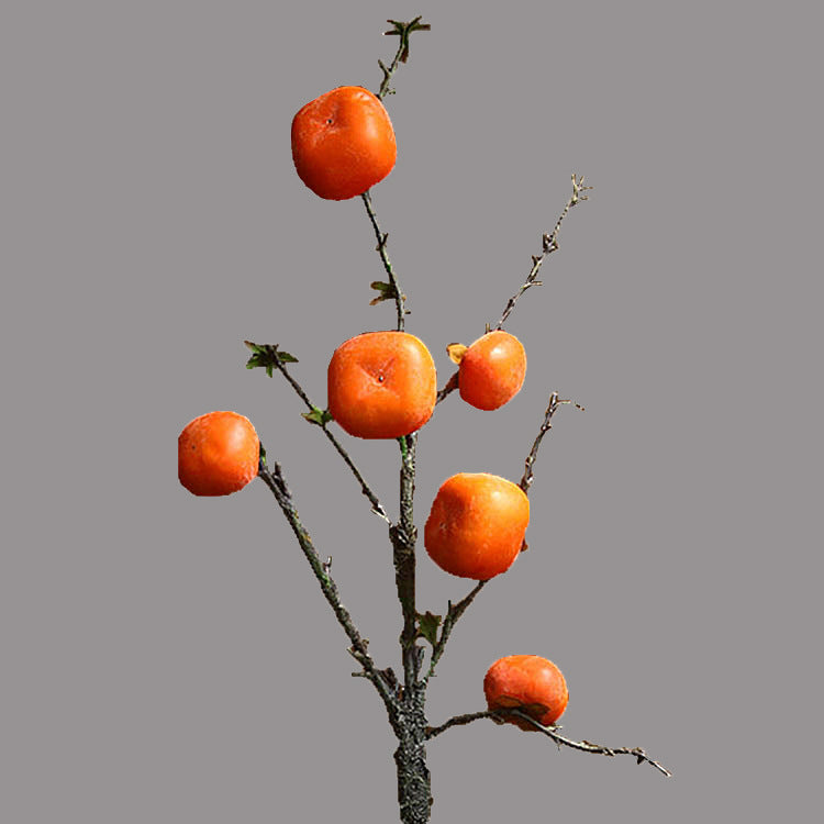 Artificial Persimmon Branch, Single Stem with 6 Red-Orange Faux Fruits, 43" Tall Rustic Fall Decor for Home, Wedding Centerpieces, Seasonal Displays