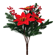 Artificial Poinsettia Bouquet 12 Inch 6 Stems Red Silk Christmas Holiday Decoration Indoor Outdoor