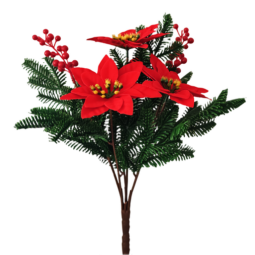 Artificial Poinsettia Bouquet 12 Inch 6 Stems Red Silk Christmas Holiday Decoration Indoor Outdoor