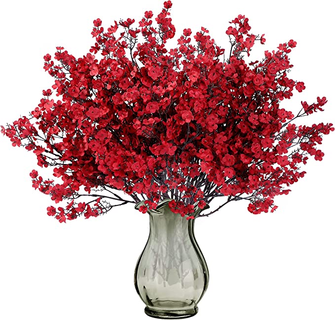 15 Pcs Red Artificial Baby's Breath Flowers, Real Touch Silk Gypsophila Bouquet