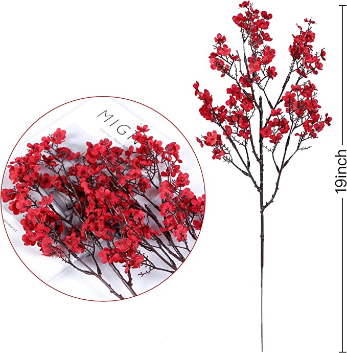 15 Pcs Red Artificial Baby's Breath Flowers, Real Touch Silk Gypsophila Bouquet