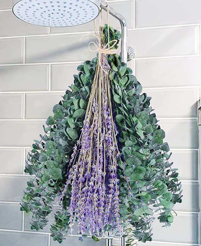 15 Pcs 17 Inch Dried Preserved Eucalyptus Stems with Lavender Flowers Bundles Artificial Floral Arrangement