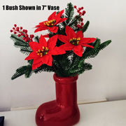 Artificial Poinsettia Bouquet 12 Inch 6 Stems Red Silk Christmas Holiday Decoration Indoor Outdoor