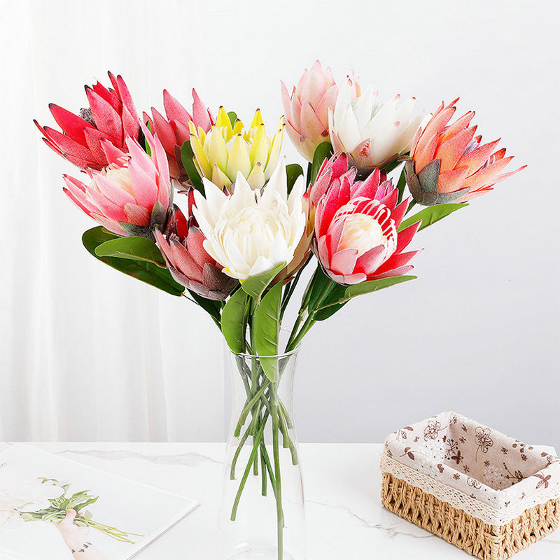12 Inch Artificial Protea Stems, 12 Pcs Bulk, 15" Long Silk Flowers for 9" Vase Wedding Table Arrangements