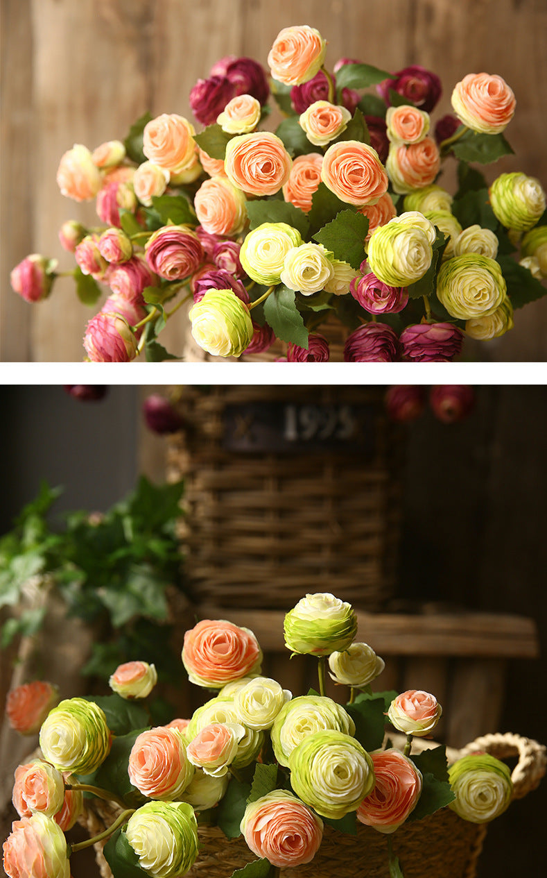 16 Inch Artificial Silk Ranunculus Stem Spray Branches Bulk Quantity