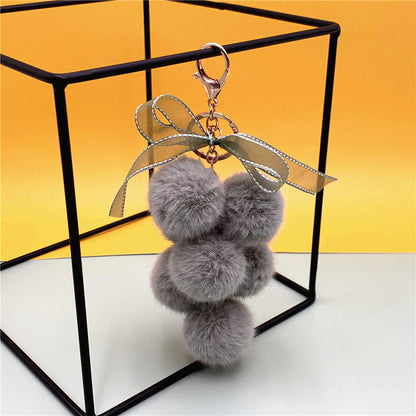 Wedding Favors Grape Keychains - 2 Pack Mink-Like Plush Fur with Bow Multi-Color Options