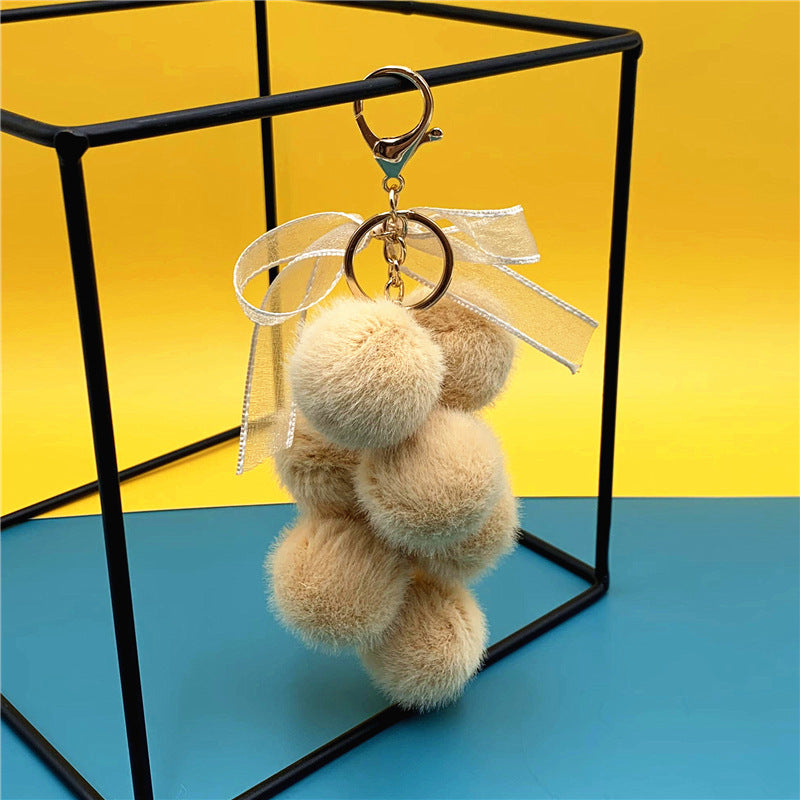 Wedding Favors Grape Keychains - 2 Pack Mink-Like Plush Fur with Bow Multi-Color Options