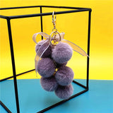 Wedding Favors Grape Keychains - 2 Pack Mink-Like Plush Fur with Bow Multi-Color Options
