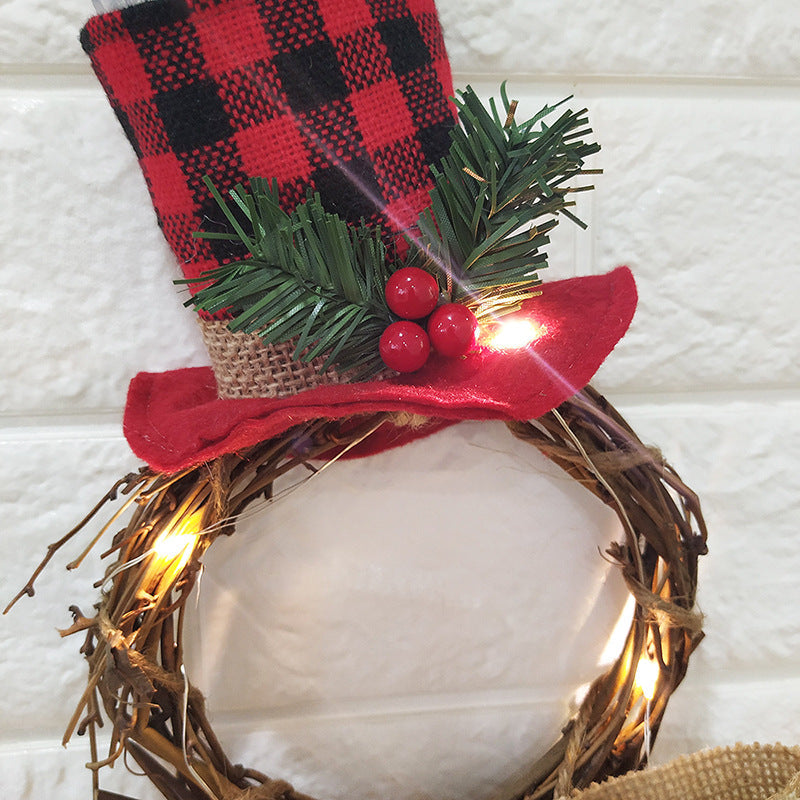 16 Inch Artificial Glow Christmas Snowman Wreath with Hat and Bow, Fall Front Door Decoration, Bulk Wholesale