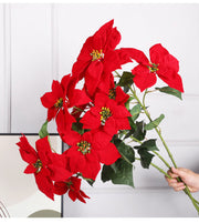 5 Sizes Bulk Artificial Velvet Poinsettia Stems Bushes Silk Christmas Flowers