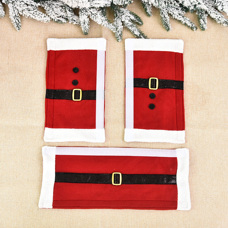 Christmas Santa Belt Handle Covers 3-Piece Set - Fleece Fridge Door & Microwave Decor