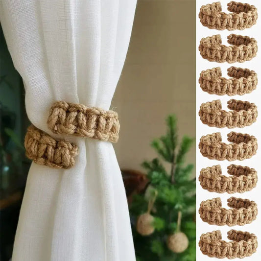 Premium  Hand-Woven Hemp Holder Set - Boho Natural Fiber Curtain Wall Mount Tether for Living Room Bedroom Decor