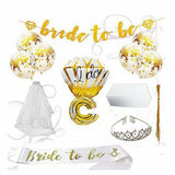Bachelorette Party 6-Piece Gold Decor Kit - Bride to Be Sash Tiara & Balloons Set