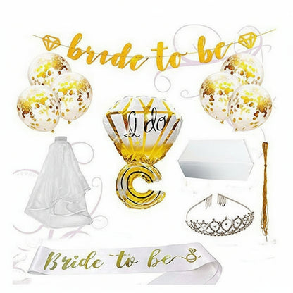 Bachelorette Party 6-Piece Gold Decor Kit - Bride to Be Sash Tiara & Balloons Set