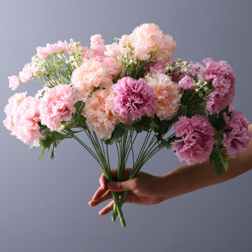 Artificial Silk Carnations Bush 14 Inch 10 Pcs Bulk January Birth Flower