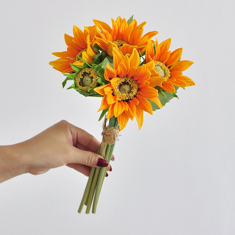 Lifelike Artificial Sunflowers Bouquet, 13" Real Touch Faux Sunflowers for Rustic Wedding, Farmhouse Home Decor, DIY Centerpiece, Autumn Vase
