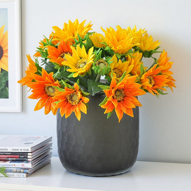 Lifelike Artificial Sunflowers Bouquet, 13" Real Touch Faux Sunflowers for Rustic Wedding, Farmhouse Home Decor, DIY Centerpiece, Autumn Vase