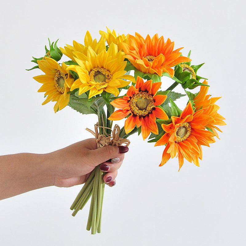 Lifelike Artificial Sunflowers Bouquet, 13" Real Touch Faux Sunflowers for Rustic Wedding, Farmhouse Home Decor, DIY Centerpiece, Autumn Vase