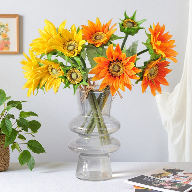Lifelike Artificial Sunflowers Bouquet, 13" Real Touch Faux Sunflowers for Rustic Wedding, Farmhouse Home Decor, DIY Centerpiece, Autumn Vase