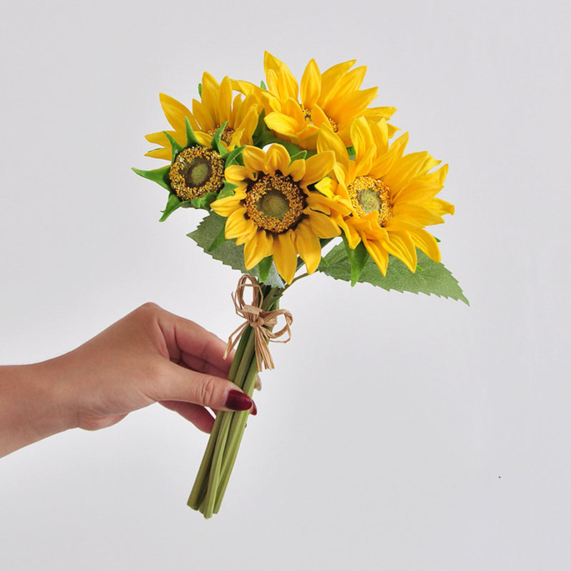 Lifelike Artificial Sunflowers Bouquet, 13" Real Touch Faux Sunflowers for Rustic Wedding, Farmhouse Home Decor, DIY Centerpiece, Autumn Vase