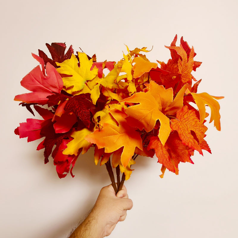 Rich Autumn Maple Leaf Stems, 3-Pack 14" Realistic Fall Branches for Thanksgiving Table Decor, Wedding Centerpieces, Cozy Home Accent