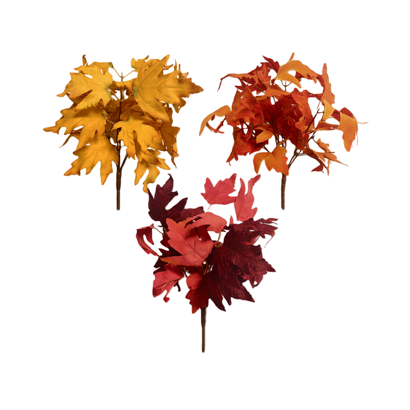 Rich Autumn Maple Leaf Stems, 3-Pack 14" Realistic Fall Branches for Thanksgiving Table Decor, Wedding Centerpieces, Cozy Home Accent