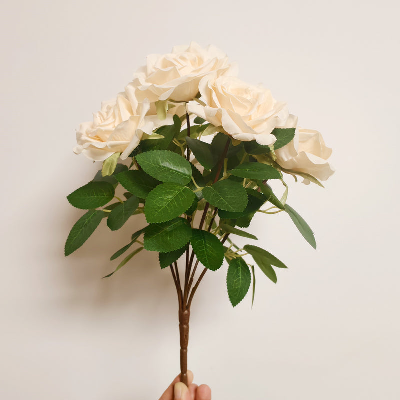 35cm Cream Rose Bouquet, Realistic Silk Flowers, Perfect for Home Decor, Weddings, and Seasonal Arrangements