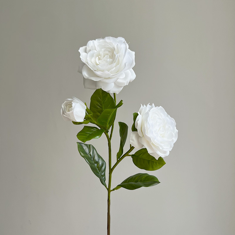 Real Touch White Gardenia Stem, 22" Tall with 2 Large Blooms, Lifelike Faux Flowers for Wedding Bouquets, Centerpieces, and Elegant Home Decor