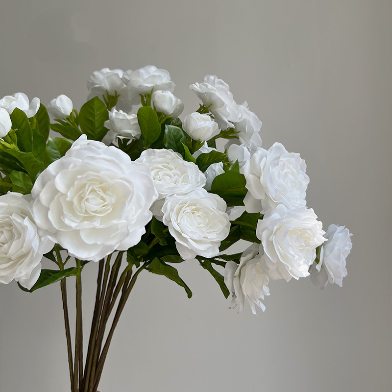 Real Touch White Gardenia Stem, 22" Tall with 2 Large Blooms, Lifelike Faux Flowers for Wedding Bouquets, Centerpieces, and Elegant Home Decor
