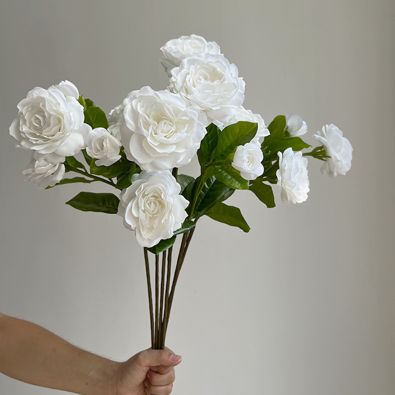 Real Touch White Gardenia Stem, 22" Tall with 2 Large Blooms, Lifelike Faux Flowers for Wedding Bouquets, Centerpieces, and Elegant Home Decor