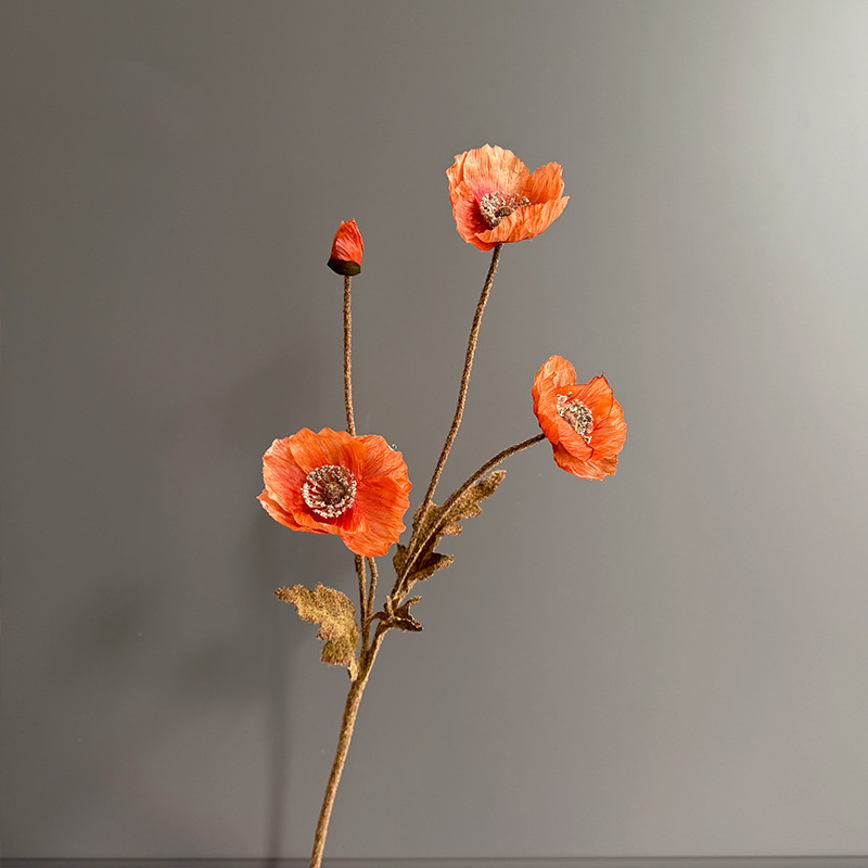 Autumn Poppy Faux Flowers, 24" Tall, Realistic Silk Blooms, Perfect for Home Decor, Weddings, or Seasonal Arrangements