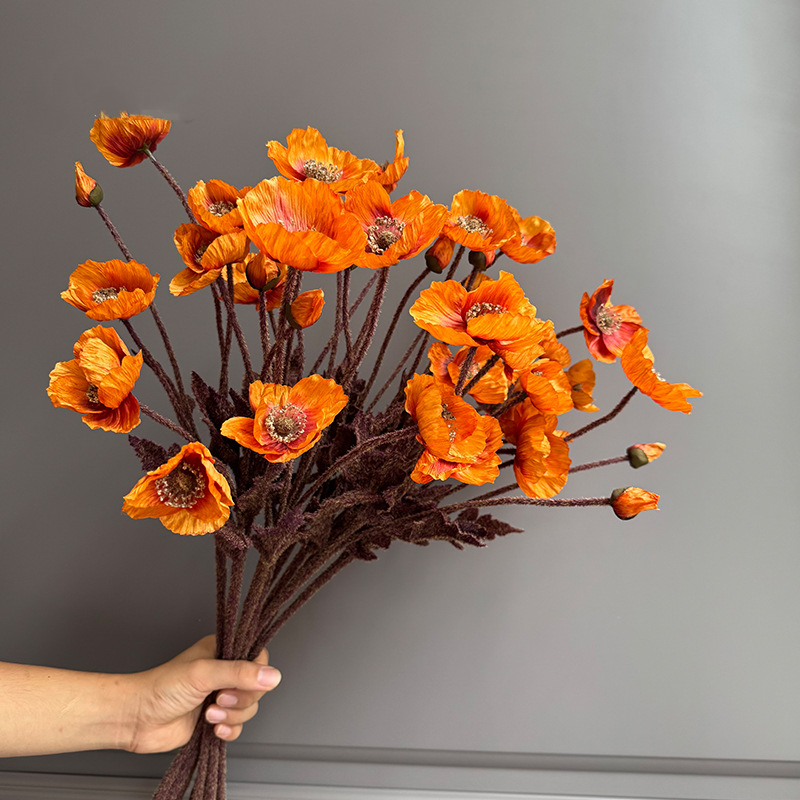 Autumn Poppy Faux Flowers, 24" Tall, Realistic Silk Blooms, Perfect for Home Decor, Weddings, or Seasonal Arrangements