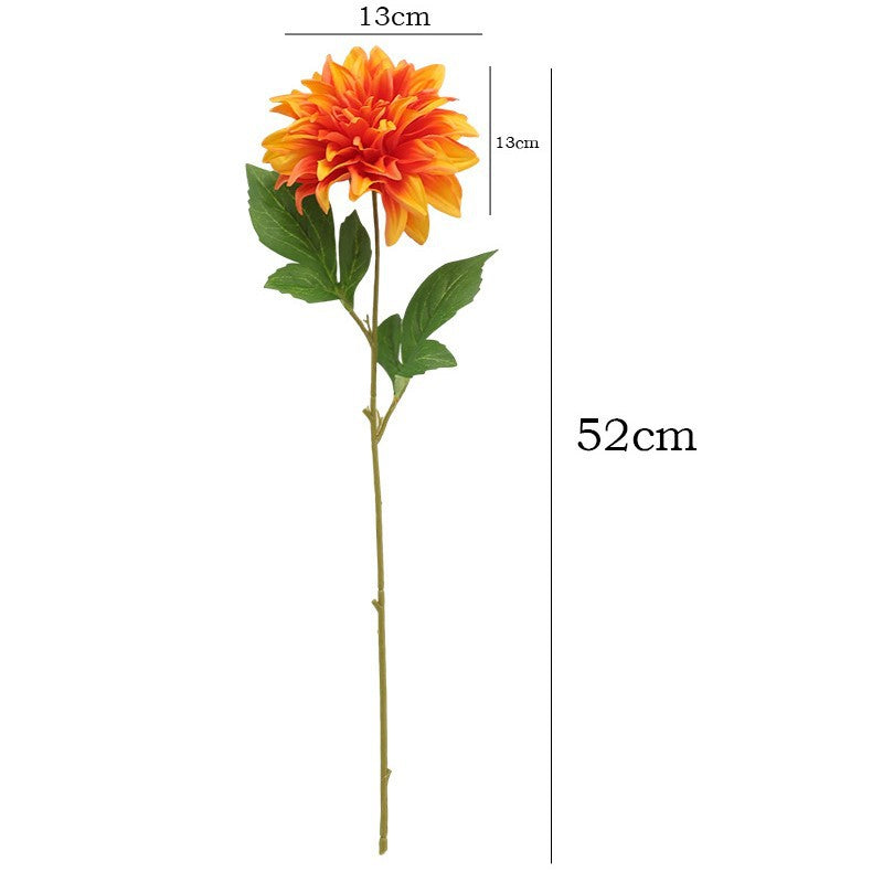 8 Pcs Faux Dahlia Stems, 21" Tall with Large 5" Blooms, Realistic Silk Flowers in Sunset Orange for Fall Wedding Bouquets, Home Decor Vase Arrangements