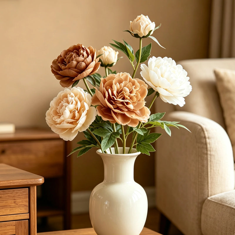 Large Real Touch Peony Stem, 29 Inch Tall Faux Flower, Moody Autumn Hues for Romantic Wedding Centerpieces, DIY Bouquets & Home Decor