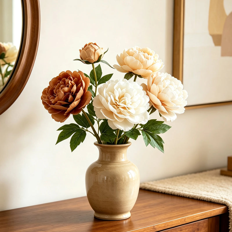 Large Real Touch Peony Stem, 29 Inch Tall Faux Flower, Moody Autumn Hues for Romantic Wedding Centerpieces, DIY Bouquets & Home Decor