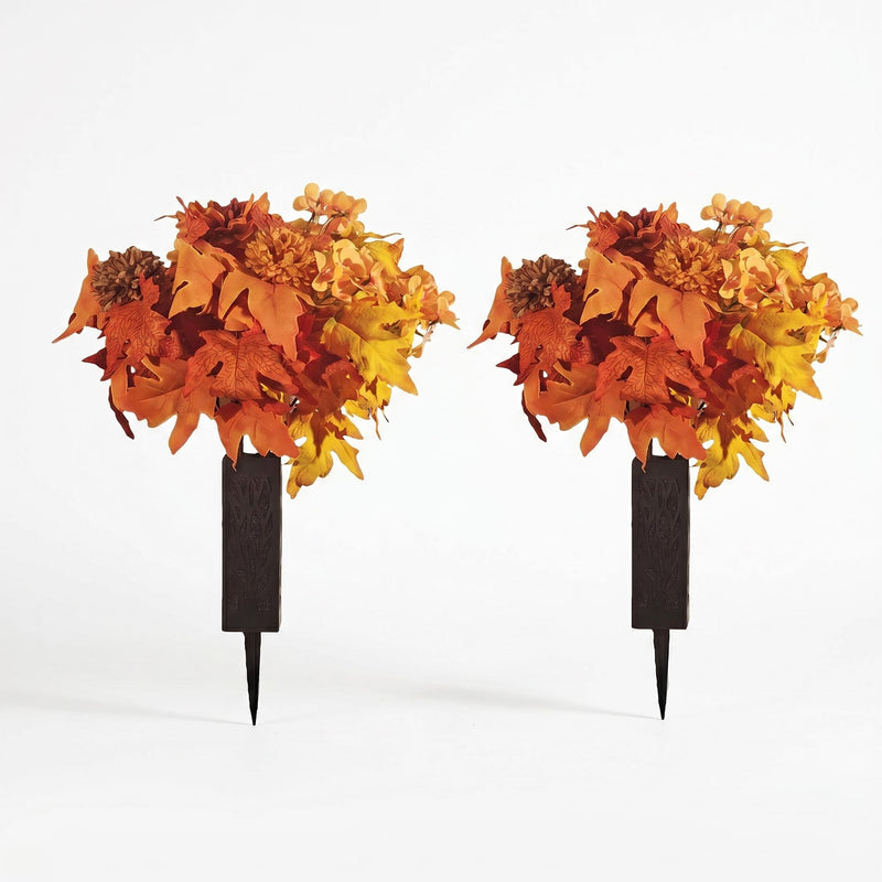 2 Pcs Realistic Fall Artificial Cemetery Flowers With Vase Dahlia & Mum Begonia Bouquet
