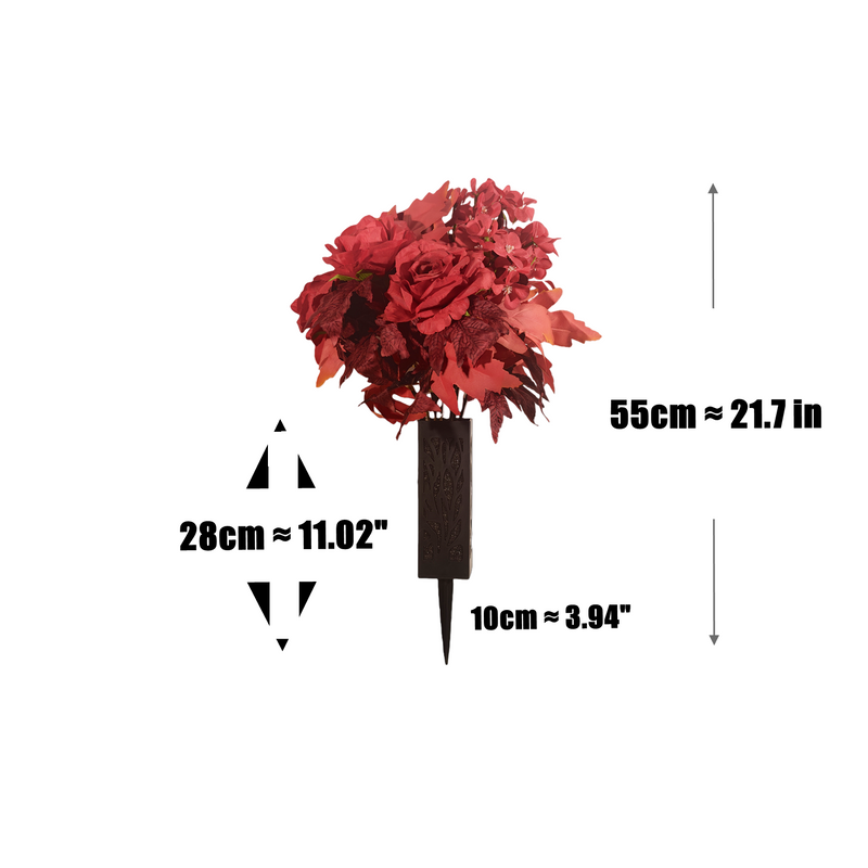 2-Pack Fall Grave Flowers – 24-Head Silk Rose & Begonia Bouquets with Ground Stakes