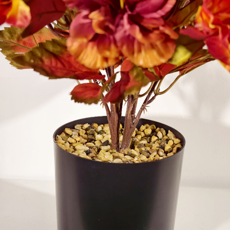 14" Faux Autumn Hibiscus Plant, Realistic Sunset Ombre Flowers in Pot, Small Artificial Plant for Thanksgiving, Mantel, Tabletop Home Decor