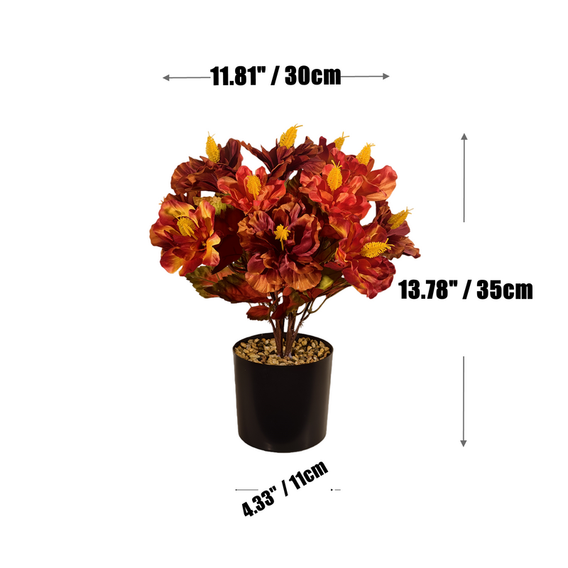 14" Faux Autumn Hibiscus Plant, Realistic Sunset Ombre Flowers in Pot, Small Artificial Plant for Thanksgiving, Mantel, Tabletop Home Decor