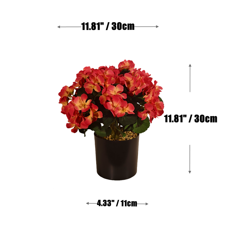 Faux Geranium Potted Plant, 12 Inch Realistic Sunset Orange Flowers, Artificial Autumn Floral for Home Decor, Wedding Centerpiece, Mantel