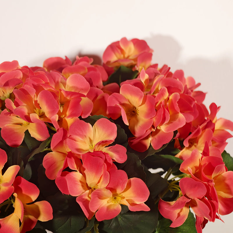 Faux Geranium Potted Plant, 12 Inch Realistic Sunset Orange Flowers, Artificial Autumn Floral for Home Decor, Wedding Centerpiece, Mantel