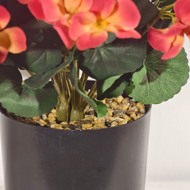 Faux Geranium Potted Plant, 12 Inch Realistic Sunset Orange Flowers, Artificial Autumn Floral for Home Decor, Wedding Centerpiece, Mantel