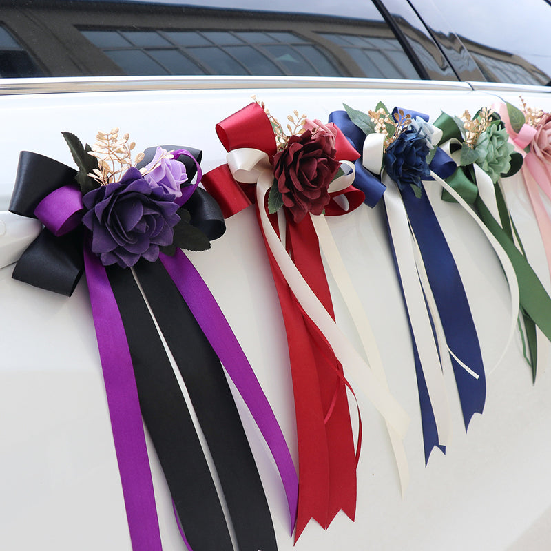 6-Piece Faux Silk Rose Car Decoration Set Faux Roses for Wedding, Bridal Car, Home Decor