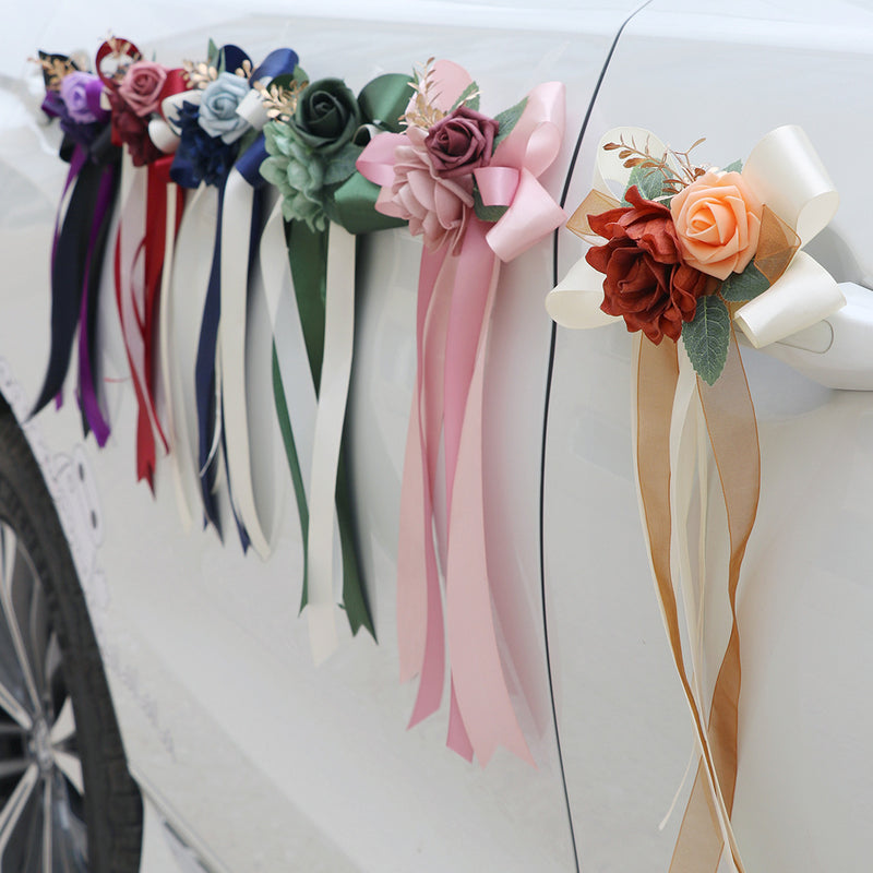 6-Piece Faux Silk Rose Car Decoration Set Faux Roses for Wedding, Bridal Car, Home Decor