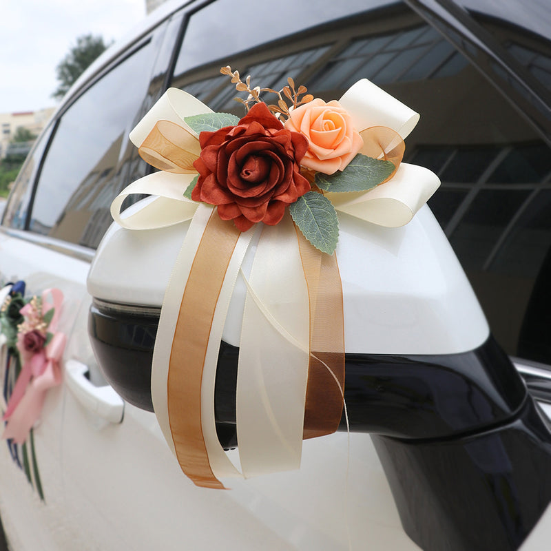 6-Piece Faux Silk Rose Car Decoration Set Faux Roses for Wedding, Bridal Car, Home Decor