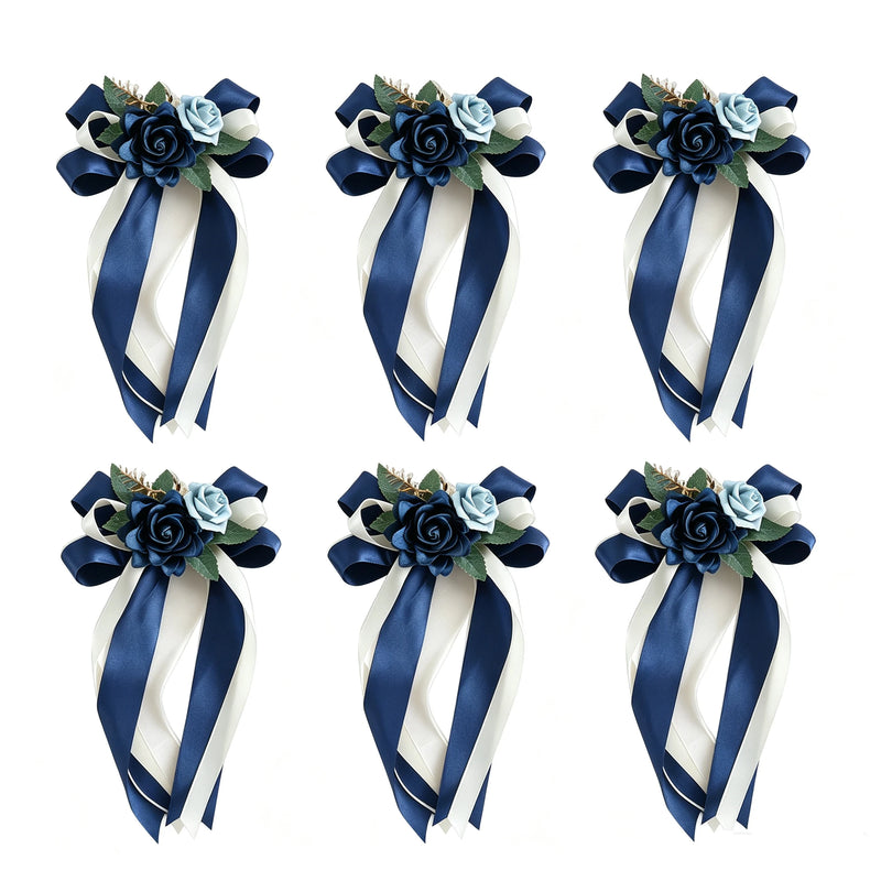 6-Piece Faux Silk Rose Car Decoration Set Faux Roses for Wedding, Bridal Car, Home Decor