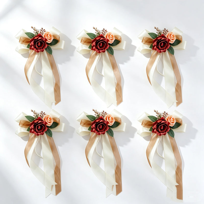 6-Piece Faux Silk Rose Car Decoration Set Faux Roses for Wedding, Bridal Car, Home Decor