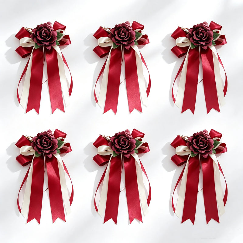 6-Piece Faux Silk Rose Car Decoration Set Faux Roses for Wedding, Bridal Car, Home Decor
