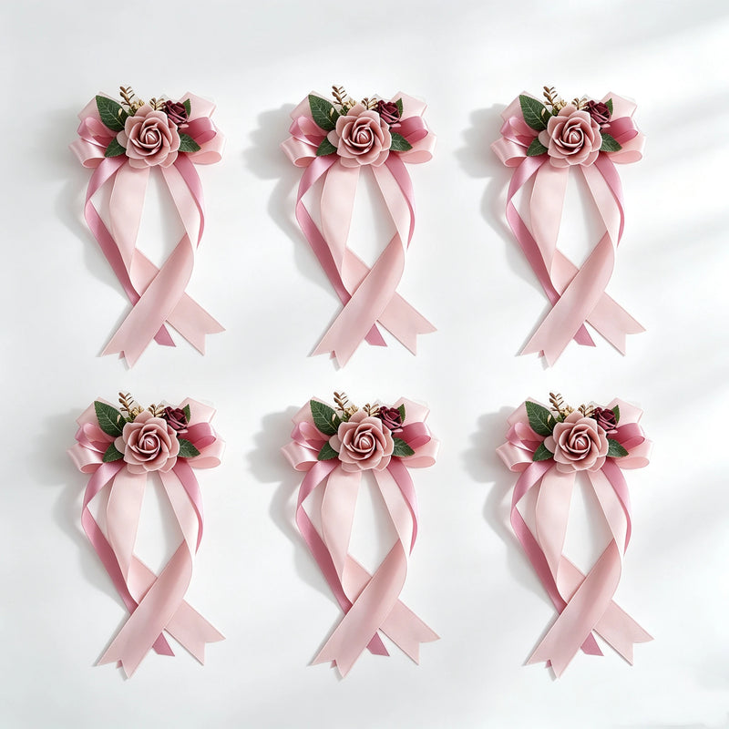 6-Piece Faux Silk Rose Car Decoration Set Faux Roses for Wedding, Bridal Car, Home Decor